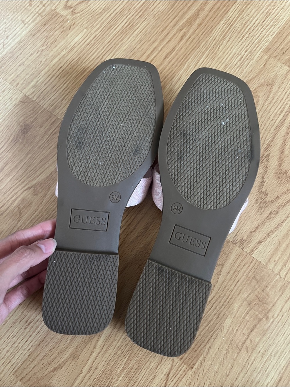 Guess Blush Pink Cross-Strap Slide Sandals with Gold Emblem - Picture 3 of 4